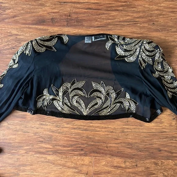 Vintage Black Sheer Beaded Cropped Top 100% Silk - Picture 5 of 5